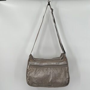 LeSportsac Tan Snakeskin Print Everyday Crossbody Tote Purse